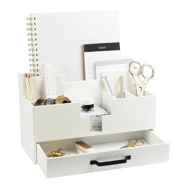 White Wood Office Desk Organizers and Accessories  Home Office Organization Office Desk Accessories for Women  Office Desk Organizer  Small Desk Organizer  Desk Top Organizer with Drawer