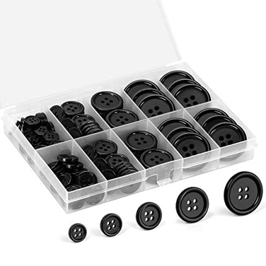 110PCS Premium Black Buttons with Compartment Box EZJIAYOU 5 Perfect Sizes Mixed Sewing Buttons 4 Big Holes Round Craft Button for Sewing DIY and Decoration
