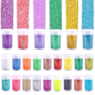 24 Colors Glitter Set Fine Glitter for Resin Arts and Craft Supplies Glitter Festival Glitter Powder Makeup Glitter Cosmetic Glitter for Body Nail Face Hair Eyeshadow Lip Gloss Making