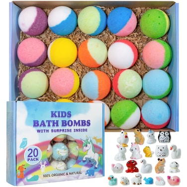 Yekery Bath Bomb Gift Set with Toys Inside 20 Pack Organic Bath Bombs for Kids Kids Safe Handmade Fizzy Balls for Kid Ideal Birthday Gift for Boys  Girls