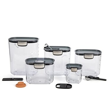 ProKeeper 9 Piece Clear Plastic Airtight Food Flour and Sugar Bakers Kitchen Storage Organization Container Canister Set with Magnetic Accessories