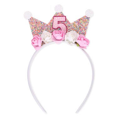 LINLULU Crown Headband for Girls  2nd to 6th Birthday Crown Princess Tiara Flower Crown Headband for Birthday Girls