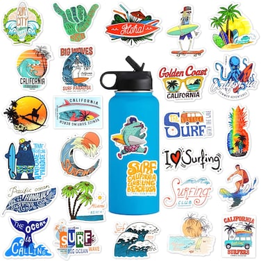 50Pcs Surf Stickers for Water Bottles Surfing Laptop Stickers for Teens GirlsBoys Beach Waterproof Vinyl Stickers