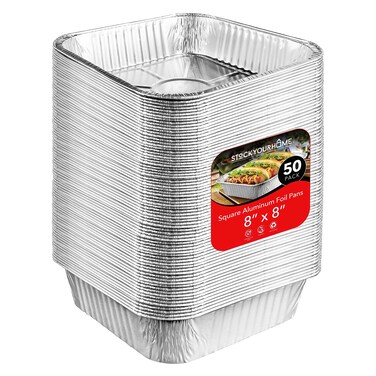 8x8 Foil Pans 50 Pack 8 Inch Square Aluminum Pans  Foil Pans  Disposable Food Containers Great for Baking Cake Cooking Heating Storing Prepping Food