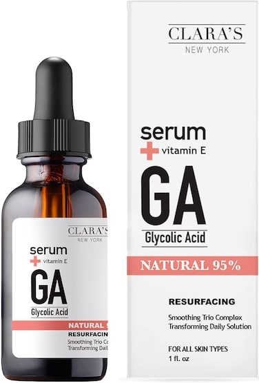 CLARAS NEW YORK Glycolic Acid Facial Serum with Vitamin E for Exfoliating Smoothing Glowing Face Skin  Made in USA 30ml 1FlOz Glycolic Acid