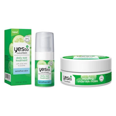 Yes To Cucumber Eye Treatment Bundle Soothing Daily Treatment To Calm Soothe  DePuff Under Eyes With Caffeine Natural  Cruelty Free 8ct Under Eye Masks  05 Fl Oz Daily Eye Treatment