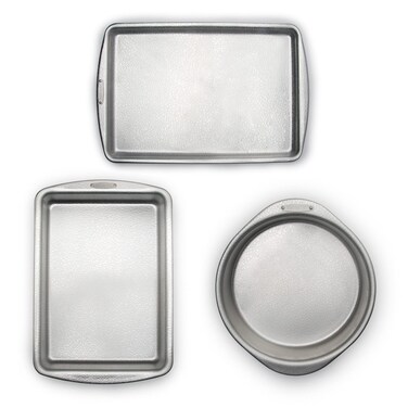 Doughmakers 40056 Premium Quality Commercial Grade Bakeware Set of 3 Baking Pans 10 x 15 sheet 9 x 13 pan 9inch round Silver Large