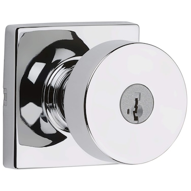 Kwikset 740PSKSQT26S Pismo Knob with Square Rose Entry Lock SmartKey with 6AL Latch and RCS Strike Bright Chrome Finish