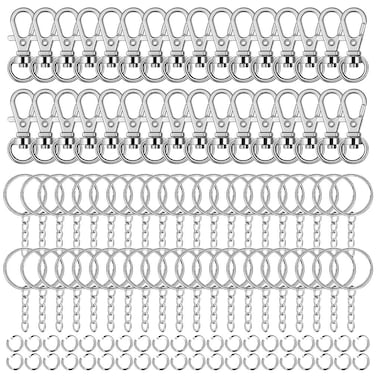 Roctee 195 Piece Keychain Hardware sets includes 65 pcs O Key Rings with Open Jump Ring 65 pcs Metal Lobster Claw Clasp 65 pcs Key Chain Parts for Craft DIY Accessory