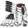 Measuring Cups and Spoons Set UTaste 188 Stainless Steel 12 Pieces Metal Stacking Kitchen Baking Cooking Food Measure Set 7 Cups 5 Spoons with Strengthened Weld Joints Black Upgraded Version