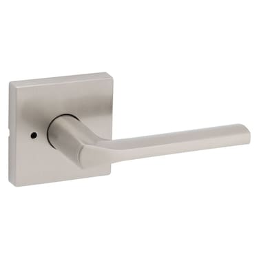 Kwikset Lisbon Interior Privacy Door Handle with Lock Door Lever For Bathroom and Bedroom Satin Nickel Reversible Keyless Push Button Lock Door Lever Featuring Microban