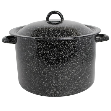 Mirro 775Qt Traditional Vintage Style Black Speckled Enamel Stock Pot with Lid