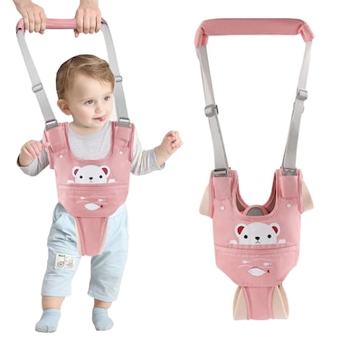 Ocanoiy Baby Walking Harness Handheld Baby Walker Assistant Belt Adjustable Toddler Infant Walker Safety Harnesses Standing Up and Walking Learning Helper with Detachable Crotch for 924 Month Pink
