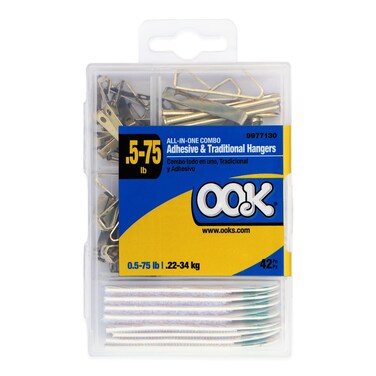 OOK Adhesive Picture Hangers Traditional Picture Hanger Kit Brass Picture Hooks 575lb 42 Pieces 9977130
