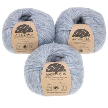 Set of 3 Baby Alpaca Merino Wool Yarn 426 Yards Total Silver Light Blue 4 Worsted