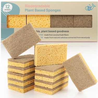 bioGo 12 Pack Biodegradable Kitchen Sponges  EcoFriendly Compostable Natural Cellulose Dish Sponges  Compostable Sponges  Biodegradable Sponges  Cellulose Sponge