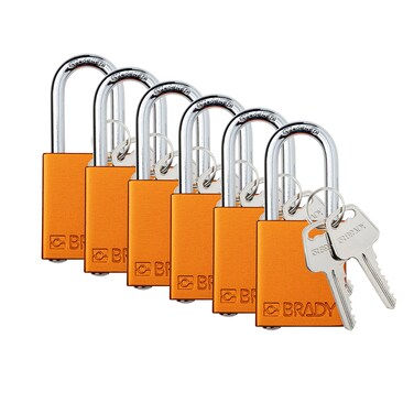 Brady Safety Lockout Padlock Sets  6 Pack  Orange  Keyed Alike Safety Lockout Padlocks  2 Keys Per Lock  SDALORG38STKA6