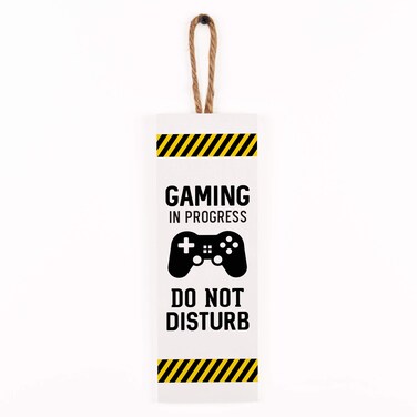 P Graham Dunn Gaming in Progress Dont Disturb Yellow 10 x 4 Pine Wood Decorative String Sign