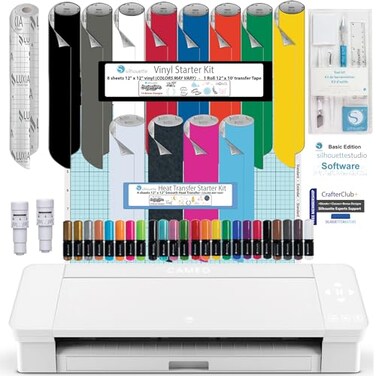 Silhouette Cameo 4 White Bundle with Vinyl Starter Kit Heat Transfer Starter Kit 2 Autoblade 2 24 Pack of Pens Vinyl Tool Kit 130 Designs and Access to Ebooks Tutorials  Classes