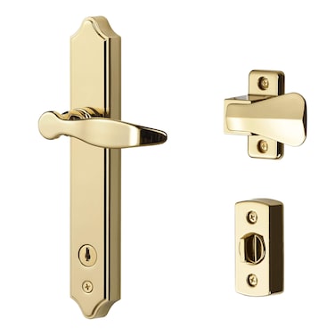 Ideal Security SK1215BB ML Lever Set for Storm and Screen Doors with Keyed Deadbolt 2Posts with TieDown Screw Bright Brass