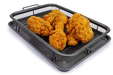 EaZy MealZ Crisping Basket  Tray Set  Air Fry Crisper Basket  Tray  Grease Catcher  Even Cooking  NonStick  Healthy Cooking 95 x 13 Gray