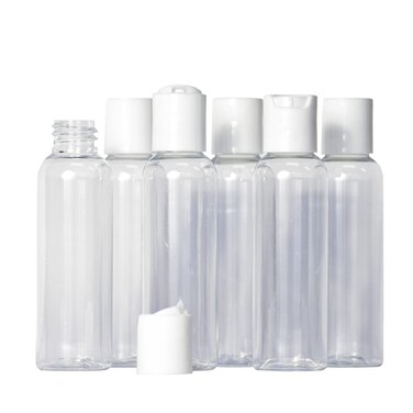 CFS Products 2oz Clear Plastic Empty Squeeze Bottles with White Disc Top Lid  BPAFree  Set of 6  TSA Travel Size 2 Ounce