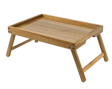 VaeFae Acacia Bed Table Tray Wooden Breakfast Tray with Folding Legs Bed Tray for Eating and Laptop Eating Trays for Bedroom