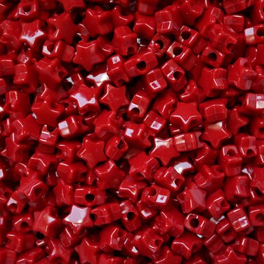 Star Beads Red Opaque 13mm Pony Beads Large Hole Made in USA