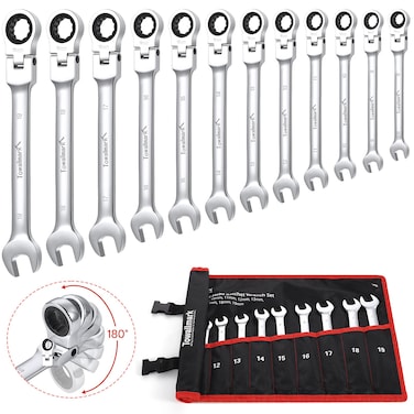 Towallmark 12Piece FlexHead Wrench Set Ratcheting Combination Set Metric 819mm 72TeethCrV Steel Ratchet Wrenches Set with Storage Bag for homecarbike etc