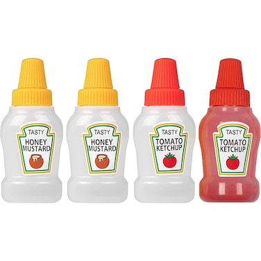 RONRONS 4 Pieces Mini Ketchup Bottles for Bento Box Accessories 25ml Mini Condiment Squeeze Bottles Plastic Sauce Bottles Containers Empty Ketchup and Mustard Syrup Dispenser for Kids Adults