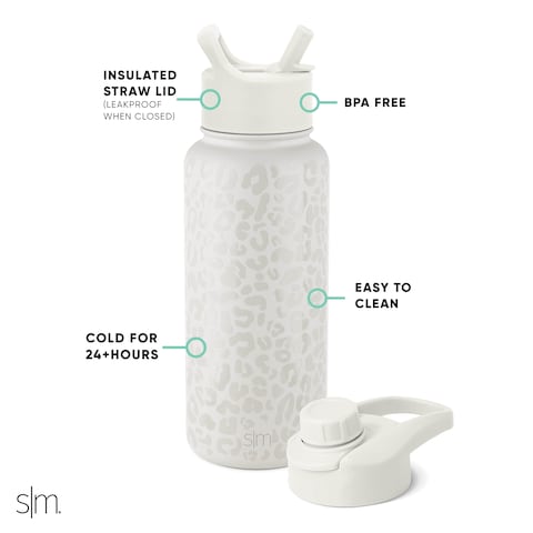 Simple Modern Water Bottle with Straw and Chug Lid Vacuum Insulated Stainless Steel Metal Thermos Bottles  Reusable Leak Proof BPAFree Flask for Sports Gym  Summit Collection  32oz Cream Leopard