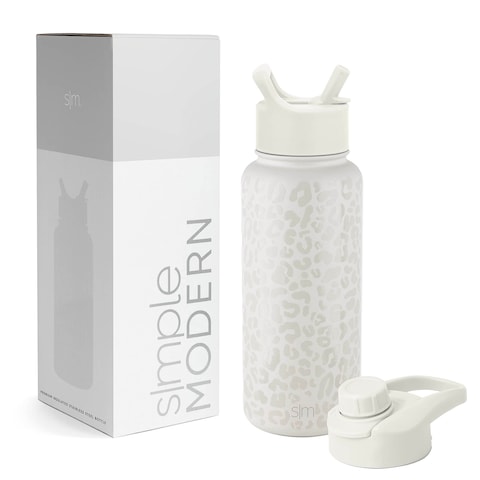 Simple Modern Water Bottle with Straw and Chug Lid Vacuum Insulated Stainless Steel Metal Thermos Bottles  Reusable Leak Proof BPAFree Flask for Sports Gym  Summit Collection  32oz Cream Leopard