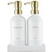 MaisoNovo Soap and Lotion Dispenser Set  169 fl oz White Hand Soap Dispenser Glass with Gold Pump Set of 2 and Concrete Tray