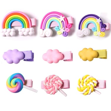 Sunormi 9Pcs Baby Girl Cloud Lollipop Rainbow Hair Clips Set For Girls Toddler Kids Princess Hair Pins Clips Barrettes Hair Accessories