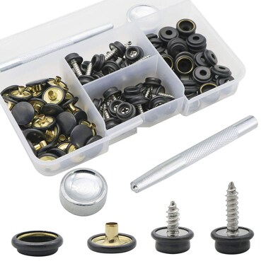 120Pieces Black Stainless Steel Marine Grade Canvas and Upholstery Boat Cover Snap Button Fastener Kit with 2Pcs Setting Tool  40 Sets