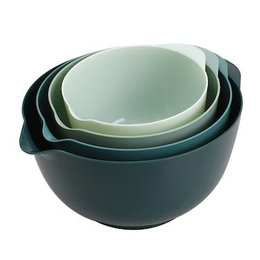 BoxedHome Green Ombre Nesting Plastic Mixing Bowl Set With Pour Spout Microwave and Dishwasher Safe BPA free NonSlip Base Set of 4 Size 17 25 35 and 45qt Great for Prepping Baking Cooking