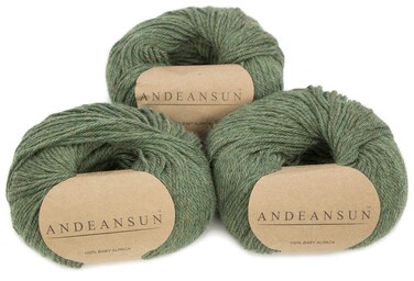 Set of 3  Heather Color100 Baby Alpaca Yarn Not Wool 328 Yards Total Moss Green Heather 3 DK