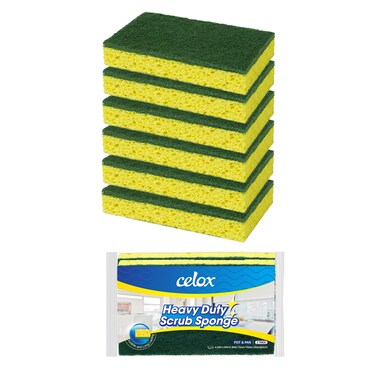 CELOX 6 Pack Dish Sponge for Kitchen Dual Sided Scrub Heavy Duty Non Scratch Sponges Perfect for Dishwashing and Household Cleaning Highly Absorbent and Easy to Dry for Reuse