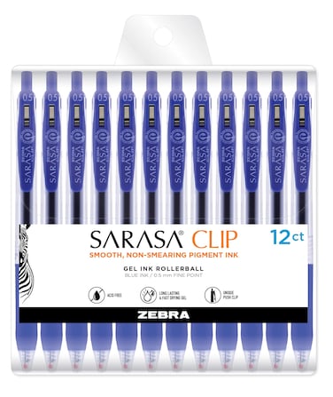 Zebra Pen Sarasa Clip Retractable Gel Pen Fine Point 05mm Blue Ink 12Pack