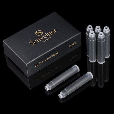 Scriveiner Fountain Pen Ink Cartridges  Black  20 Standard International Made in UK The Best Cartridge for Your Scriveiner Pen Refill Size Fits A Wide Range of Fountain Pens