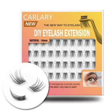 CarLary Lash Clusters DIY Eyelash Extension 40 Clusters Reusable Individual Lashes Natural Fluffy Wispy Individual Eyelash Clusters for Home Eyelash Extensions Natural14mm