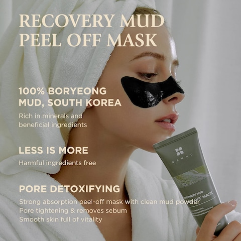 BRMUD Recovery Mud Peel Off Mask for Exfoliating and Deep Cleansing Blackhead Remover Mask 110ml 372 floz  PeelOff Mask with Boryeong Mud Pore Minimizer and Sebum Control for Women and Men