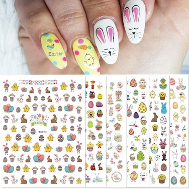 Easter Nail Art Stickers Decals 3D SelfAdhesive Cartoon Bunny Egg Chicken Nail Decals for Women Girls Easter Day DIY Nail Decoration 6 Sheets