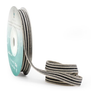 CT CRAFT LLC Ivory Cotton Black Stripes Ribbon 38 x 10 Yards for Home Dcor Gift Present Wrapping DIY Crafts Birthday Wedding Bouquet Christmas