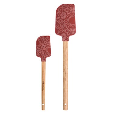 Silicone Spatula set of 2 with wooden handle and stunning pattern Red