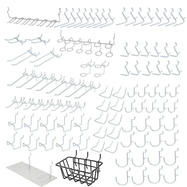 HILTEX 53108 100 Piece Metal Peg board Hooks and Accessories Set Pegboard Hooks Assortment Bins  Hooks for Crafts Organizer for Garage Peg Board Tool Utility Hooks 14 Pegboard Hooks Accessories