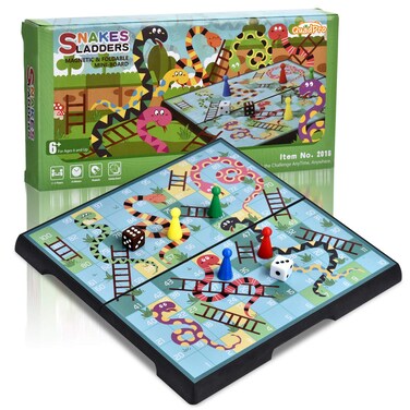Quadpro Magnetic Chutes Snakes and Ladders Board Games Set with Folding Board Snakes and Ladders Travel Games for Kids and Adults