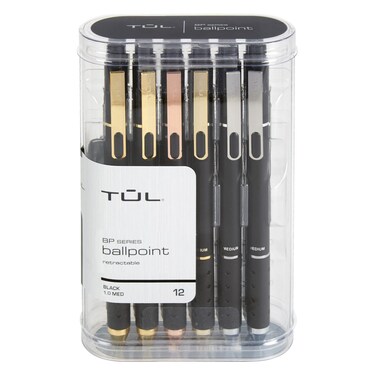 TUL BP Series Retractable Ballpoint Pens Medium Point 10 mm Black Barrel Black Ink Pack Of 12 Pens