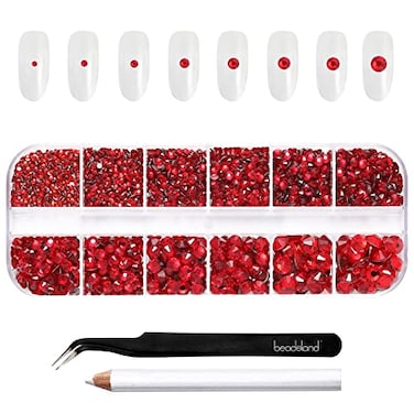 Beadsland Rhinestones for Makeup8 Sizes 2500pcs Red Flatback Rhinestones Eye Gems for Nails Crafts with Tweezers and Wax PencilSiamSS4SS30
