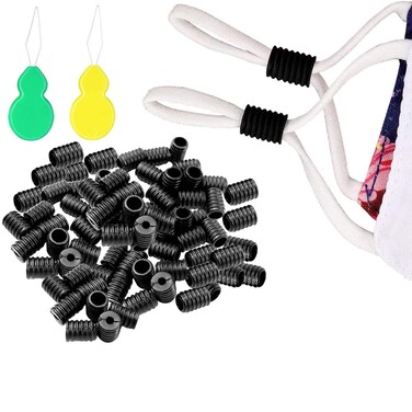 100pcs Cord Locks Silicone Toggles for Drawstrings Elastic Cord Adjuster Non Slip Stopper Free Plastic Hoist Copper Wire Needle Threader Sewing Machine DIY Cross Stitch